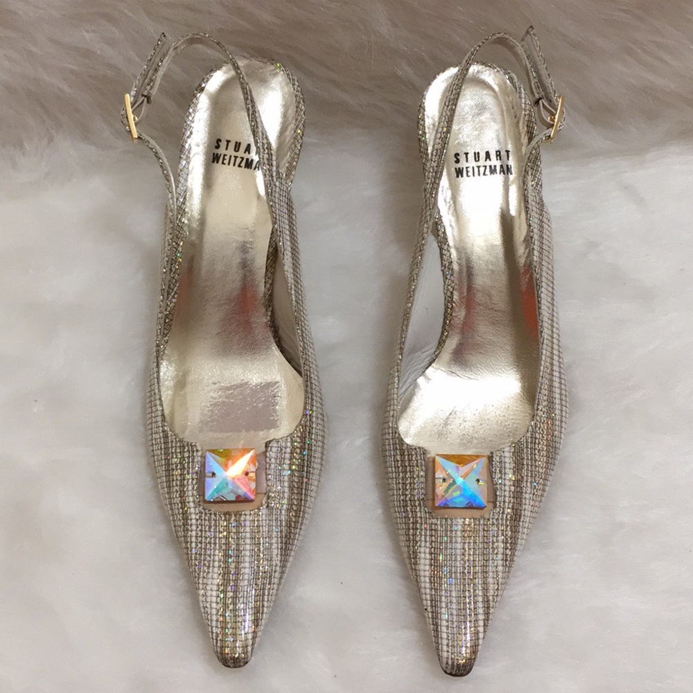 Stuart Weitzman Aurora Kitten Heels Slingbacks